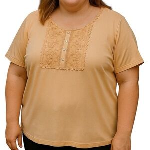 NWT CJ Banks 3X Orange 100% Cotton Embroidered Short Sleeve Shirt Casual Modest